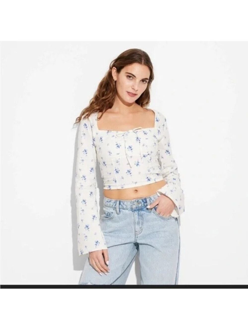 NWT Wild Fable Long Sleeve Cotton Milkmaid Top Size M - Picture 2 of 12